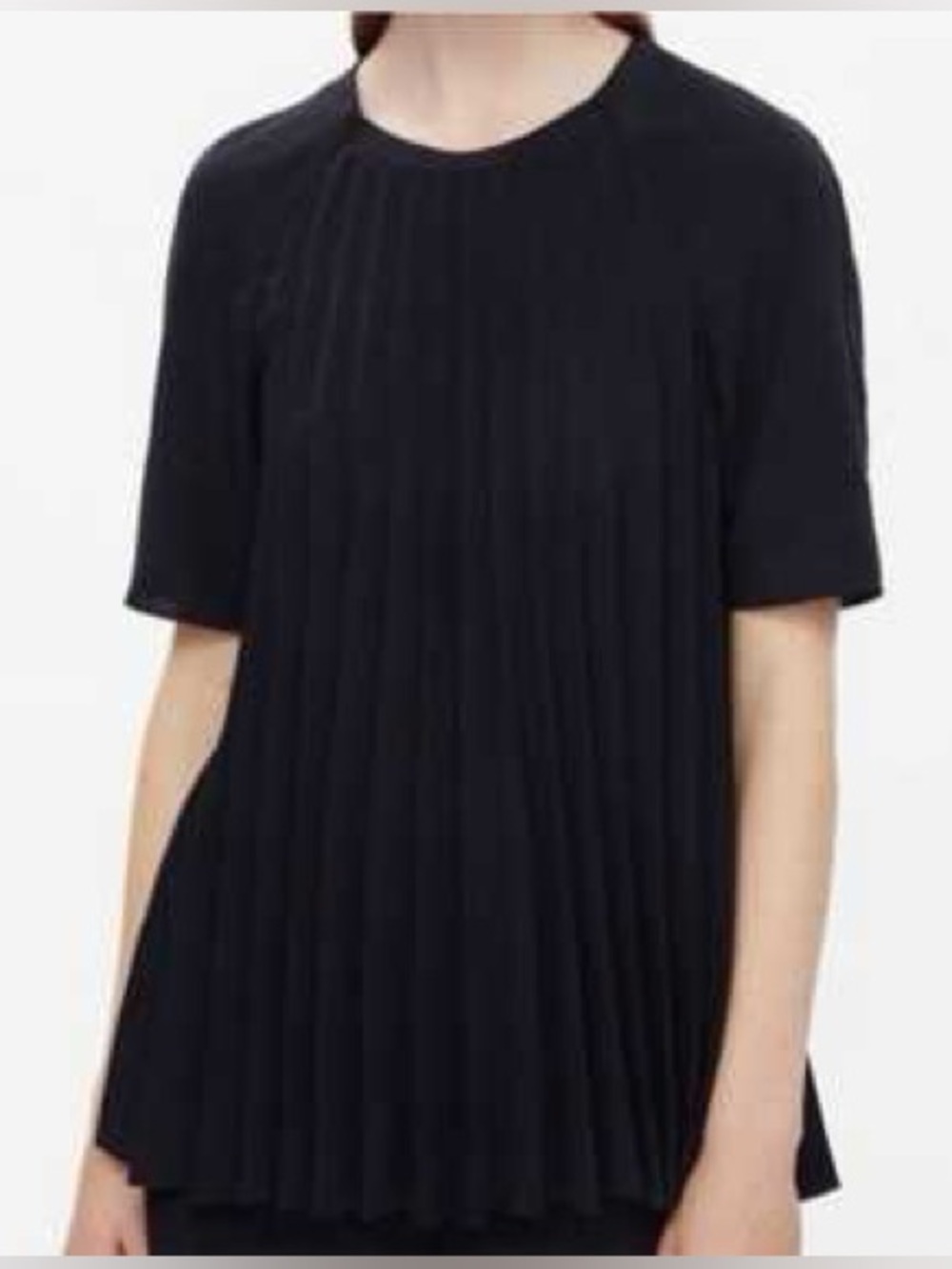 COS Raw Edge Pleated Short-Sleeve Blouse Top 6 Polyester Back Zipper Closure